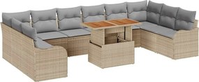 vidaXL Σετ Καναπέ Κήπου με αποθήκευση 11 pcs Μπεζ Πολυ ράταν