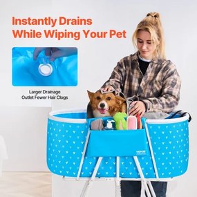 VEVOR Foldable Dog Bathtub Elevated Light Blue Pet Bathing Station for Dog &amp; Cat
