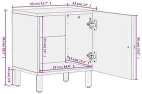 Κομοδίνα 2 τεμ. Μαύρα 40 x 33 x 46 εκ. από Μασίφ Ξύλο Μάνγκο - Μαύρο