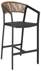 BAR STOOL ALUMINUM WITH ARMS CHARCOAL GREY TEXTLINE PE RATTAN 56x58x105Hcm.