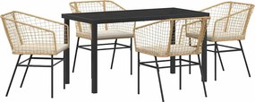 vidaXL Σέτ φαγητού για κήπο 5 pcs Καφέ συνθετικό ρατάν
