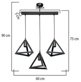 Φωτιστικό οροφής τρίφωτο Lich pakoworld pp σε μαύρη απόχρωση 60x24x75εκ