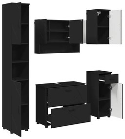 vidaXL Σετ Επίπλων Μπάνιου με συρτάρι 5 pcs Μαύρο 30 x 35 x 192 εκ.