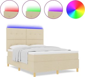 vidaXL LED Κρεβάτι με βάθρο με στρώμα Κρεμ 140 x 200 cm ύφασμα