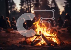 Intra Συλλεκτικό Ξύλινο Παζλ Plywood 4mm - Φωτιά στο δάσος με ανθρώπους να κάθονται τριγύρω Σε Ξύλινο Κουτί - Διαστάσεις: 10x10 cm – 25 κομμάτια