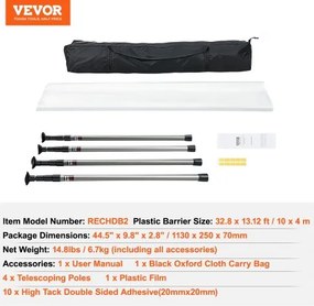 VEVOR Dust Barrier Poles 12 Ft with 4 Telescoping Poles Dust Barrier System