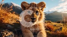 Σετ των 2 Intra Συλλεκτικό Ξύλινο Παζλ Plywood  4mm - Λιοντάρι σε βραχώδες έδαφος με βουνά στο φόντο Σε Ξύλινο Κουτί - Διαστάσεις: 10x10 cm – 25 κομμάτια