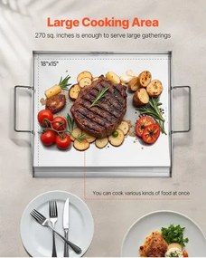 VEVOR 18x16 in Flat Top Griddle Stainless Steel Universal BBQ Grill Pan Cookware