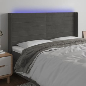 Κεφαλάρι Κρεβατιού LED Σκούρο Γκρι 163x16x118/128εκ. Βελούδινο 3124243