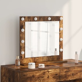 vidaXL Καθρέφτης Vanity με LED Φώτα Καπνιστού Δρυ 60x55x18 εκ.