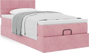 vidaXL Οθωμανικό κρεβάτι με στρώμα ροζ 90x200cm Velvet