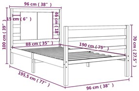 vidaXL Πλαίσιο Κρεβατιού Καφέ Μελί 90 x 190 εκ. Μασίφ Ξύλο 3FT Single