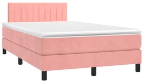VidaXL Κρεβάτι Boxspring με Στρώμα & LED Ροζ 120x190 εκ. Βελούδινο