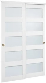 VEVOR Sliding Closet Door, 1219mm (Double 635mm) x 2032 mm, 5-Lite Frosted Glass Bypass Sliding Doors with Hardware Kit, Solid Wood &amp; MDF Slab with Waterproof PVC Surface for Closets Bedrooms