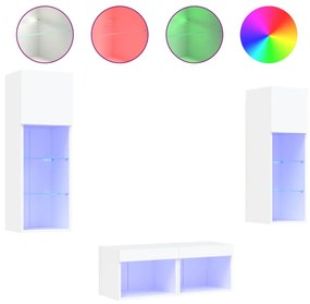vidaXL Ντουλάπια Τηλεόρασης Τοίχου 4 Τεμ. με Φώτα LED Λευκά