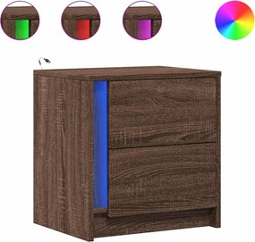 vidaXL Κομοδίνα με Φώτα LED 2 τεμ. Καφέ Δρυς από Επεξεργασμένο Ξύλο