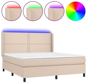 vidaXL Κρεβάτι Boxspring Στρώμα&LED Καπουτσίνο 180x200 εκ. Συνθ. Δέρμα