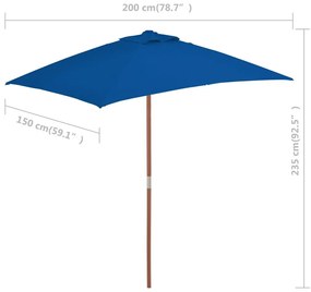 Ομπρέλα Κήπου Μπλε 150 x 200 εκ. με Ξύλινο Ιστό - Μπλε