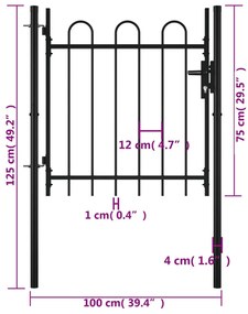 vidaXL Καγκελόπορτα Μονή με Κυκλική Κορυφή 100 x 75 εκ.