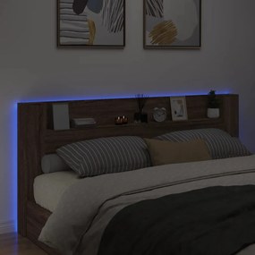 vidaXL Κεφαλάρι με Αποθηκ. Χώρο &amp; LED Καφέ Δρυς 220x16,5x103,5 εκ.