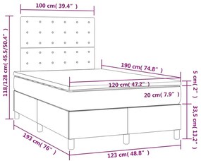 Κρεβάτι Boxspring με Στρώμα Ανοιχτό Γκρι 120x190 εκ. Βελούδινο - Γκρι