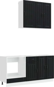 vidaXL Μονάδα κουζίνας LUCCA 5 pcs Μαύρο Επεξεργασμένο Ξύλο