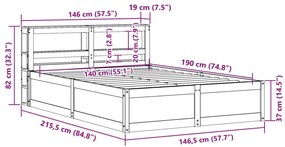 Πλαίσιο Κρεβατιού με Κεφαλάρι Λευκό 140 x 190 εκ. Μασίφ Πεύκο - Λευκό