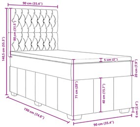 Κρεβάτι Boxspring με Στρώμα Μαύρο 90x190 εκ.Υφασμάτινο - Μαύρο