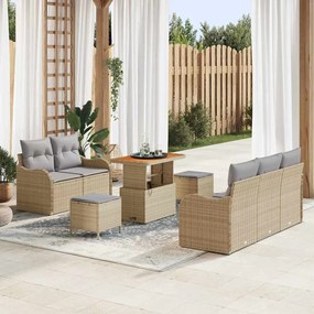 vidaXL Σετ Καναπέ Κήπου Ρυθμιζόμενο ύψος 8 pcs Μπεζ συνθετικό ρατάν