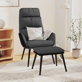 Πολυθρόνα Relax Σκούρο Γκρι Ύφασμα &amp; Συνθετικό Δέρμα με Σκαμπό