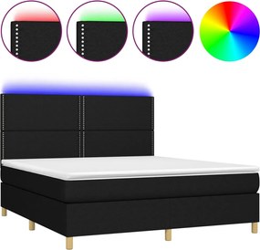 vidaXL Κρεβάτι Boxspring με Στρώμα &amp; LED Μαύρο 180x200 εκ. Υφασμάτινο
