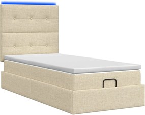 vidaXL Κρεβάτι Ottoman με Στρώμα και LED Κρεμ 100 x 200 cm Ύφασμα
