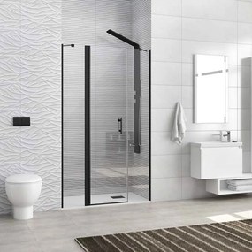 Καμπίνα Ντουζιέρας Από Τοίχο Σε Τοίχο Ανοιγόμενη Panex 600 PANHN600140 6mm (20cm Σταθερό) Clear-Black Mat Karag 140 x200 Αλουμίνιο,Γυαλί