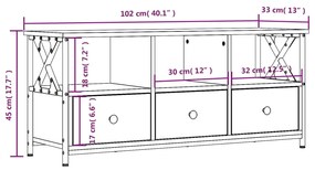 Έπιπλο Τηλεόρασης Καφέ Δρυς 102x33x45 εκ. Επεξ. Ξύλο/Σίδερο - Καφέ