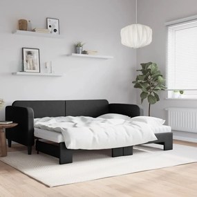 vidaXL Καναπές Κρεβάτι Συρόμενος Μαύρο 90x200 εκ. Ύφασμα Στρώματα