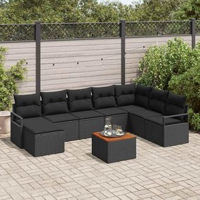 vidaXL Σετ Καναπέ Κήπου με μαξιλάρι 9 pcs Μαύρο Πολυ ράταν