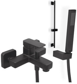 Eurorama Quadra Black Matt Μπαταρία Λουτρού Με Tηλέφωνο Anticalcare+Στήριγμα Tηλεφώνου+Σπιράλ+Βέργα ντους FLUTE 70εκ