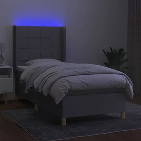 vidaXL Κρεβάτι Boxspring με Στρώμα &amp; LED Αν.Γκρι 90x190 εκ. Υφασμάτινο