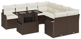 vidaXL Σετ Καναπέ Κήπου με μαξιλάρι 9 pcs Καφέ Πολυ ράταν