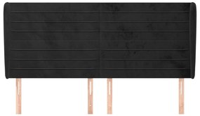 Κεφαλάρι με Πτερύγια Μαύρο 183x23x118/128 εκ. Βελούδινο - Μαύρο