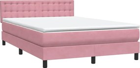 vidaXL Κρεβάτι Boxspring με Στρώμα &amp; LED ροζ 140x220 cm Βελούδινο