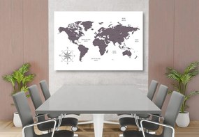 Εικόνα στο φελλό ενός αξιοπρεπούς χάρτη του κόσμου σε καφέ - 120x80  transparent