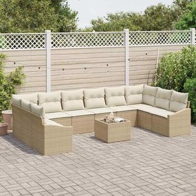 vidaXL Σέτ φαγητού για κήπο με μαξιλάρι 11 pcs Μπεζ, Κρέμα