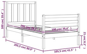 Πλαίσιο Κρεβατιού με Κεφαλάρι Λευκό 100x200 εκ. Μασίφ Ξύλο - Λευκό