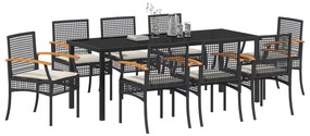 vidaXL Σετ Καρέκλες Κήπου  9 τμχ με Μαξιλάρια - Μαύρο Πολυ Ράταν