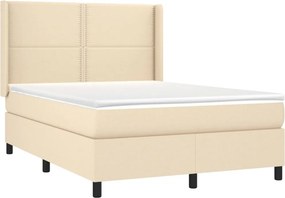 vidaXL Κρεβάτι Boxspring με Στρώμα &amp; LED Κρεμ 140x200 εκ. Υφασμάτινο