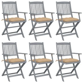 Καρέκλες Εξωτ. Χώρου Πτυσσόμενες 6 τεμ Ξύλο Ακακίας &amp; Μαξιλάρια - Μπεζ
