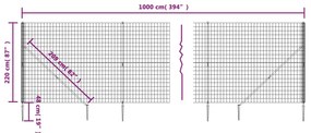 vidaXL Συρματόπλεγμα Περίφραξης Ανθρακί 2,2x10 μ. με Καρφωτές Βάσεις