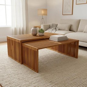 Τραπέζι Tinnie C027 σετ 2τεμ teak ξύλο σε φυσική απόχρωση 110x60x46 εκ.