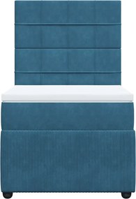 vidaXL Κρεβάτι Boxspring με Στρώμα Μπλε 90x190 εκ. Βελούδινο